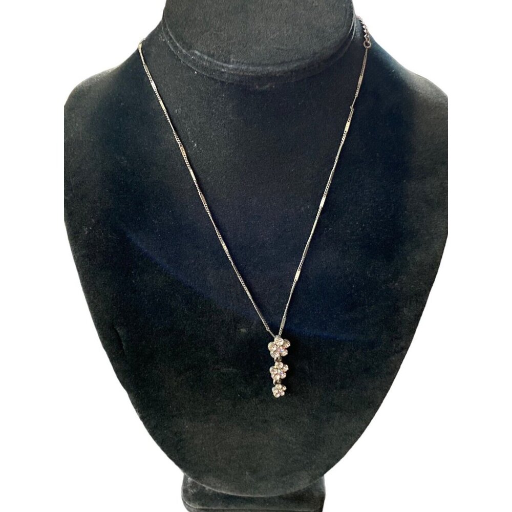 1928 Co Necklace Boho Flower Drop Aurora Borealis AB Crystal Silver Pendant - Picture 2 of 3